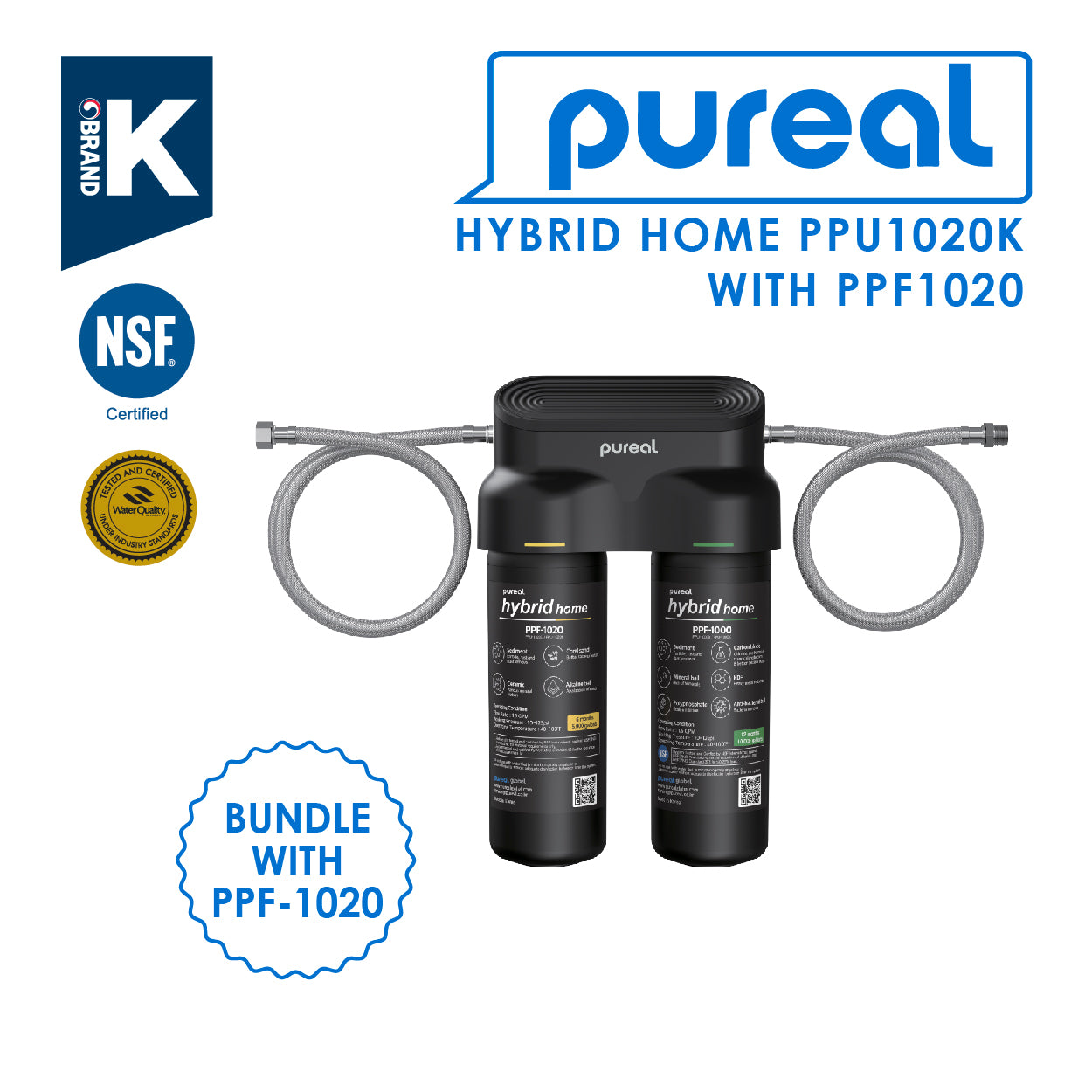 (JAKIM HALAL) [Combo with PPF-1020] Pureal Hybrid Home PPU1020K UnderSink Water Filter 38,000L