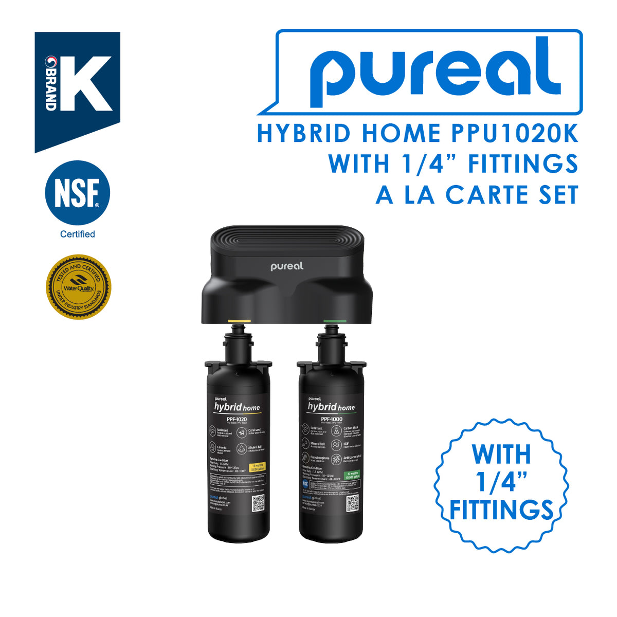 (JAKIM HALAL) Pureal Hybrid Home PPU1020K UnderSink Water Filter 38,000L, Food Preparation, Boiler, Coffee machine