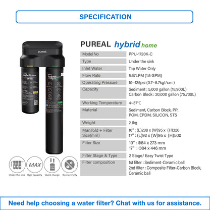 Pureal Hybrid Home Under Sink Water Filter PPU1720K-C suitable for F&amp;B usage