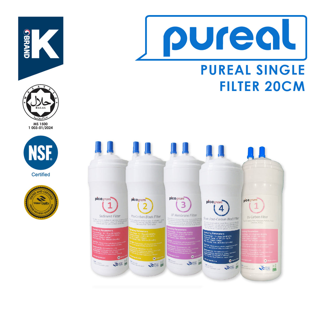 (JAKIM HALAL) Pureal Picogram 20cm Replacement Filter Water Filter compatible to coway/cuckoo