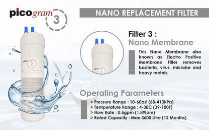 (Free Fitting) 8&quot; Inch/20cm, EP Set, Picogram replacement water filter, Compatible for Fusion Top, King Top, Icon, Iris, Xcel Dispenser, Korea HALAL Filter