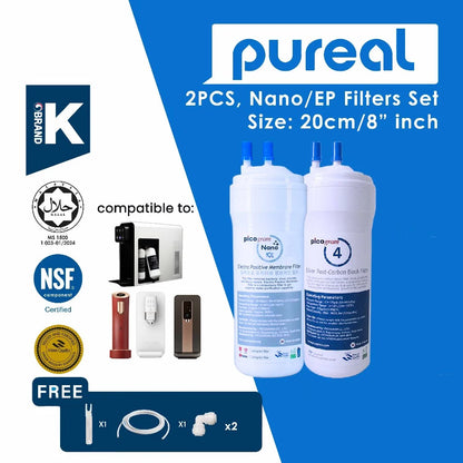 (JAKIM HALAL) Pureal Picogram 20cm NANO EP SP Water Filter Cartridges 2pc compatible to Well, ONYX