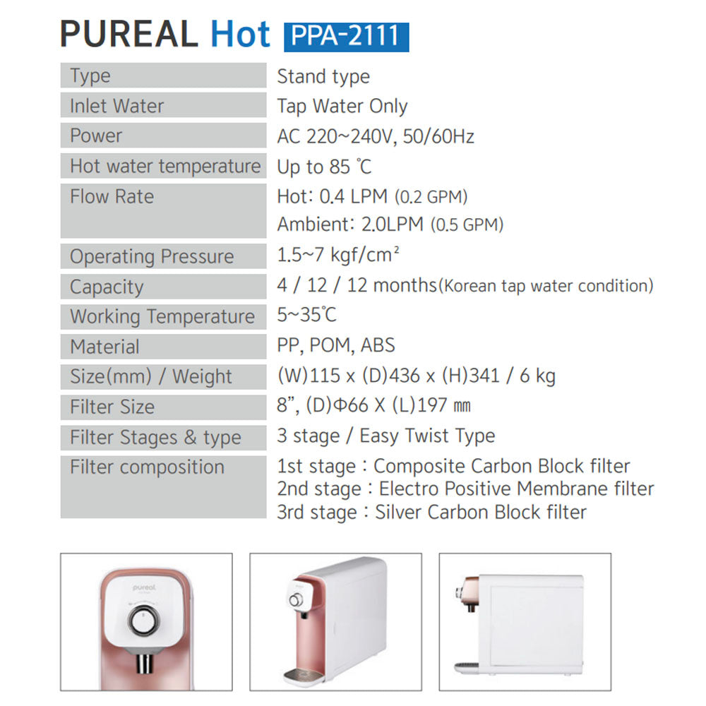 (FREE Undersink System) Pureal Hot &amp; Ambient Tankless Pureal Water Purifier Water Dispenser, Every drop is fresh &amp; healthy water!