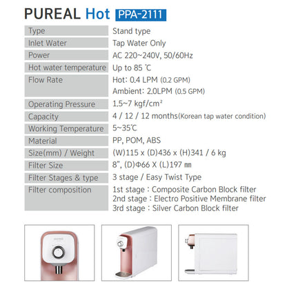 (FREE Undersink System) Pureal Hot &amp; Ambient Tankless Pureal Water Purifier Water Dispenser, Every drop is fresh &amp; healthy water!