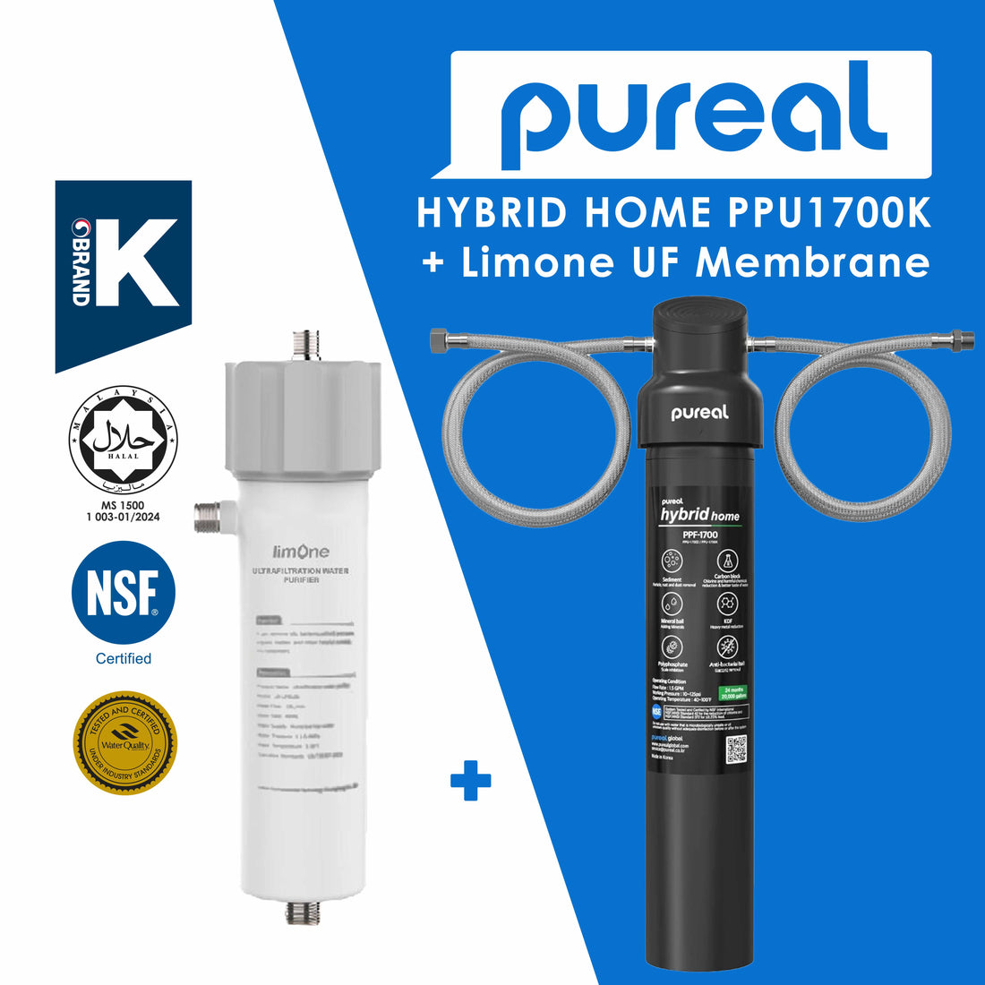 (Jakim HALAL) Pureal Hybrid Home PPU1700K Under Sink Water Filter 75,700 Litres, NSF 42 &amp; 372, Food Preparation