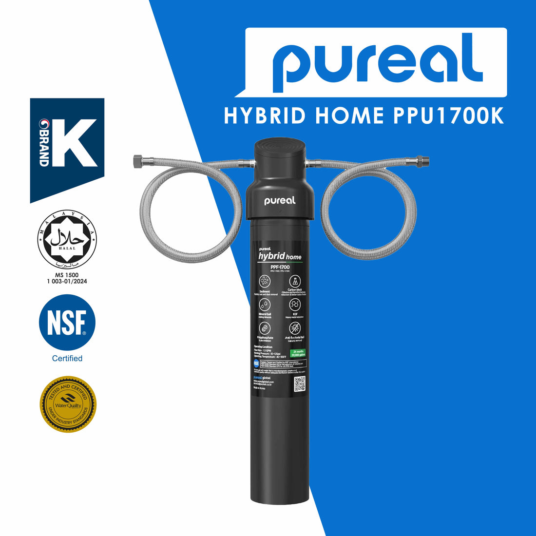 (Jakim HALAL) Pureal Hybrid Home PPU1700K Under Sink Water Filter 75,700 Litres, NSF 42 &amp; 372, Food Preparation