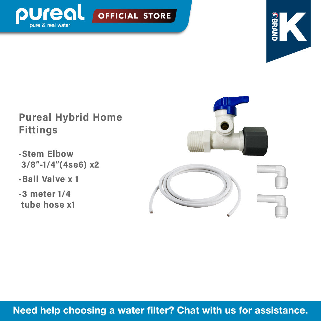 Pureal Hybrid Home Fitting [Stem Elbow 3/8&quot;-1/4&quot; (4se6) 2pcs , Ball Valve 1pc, 3 meter 1/4 tube hose]